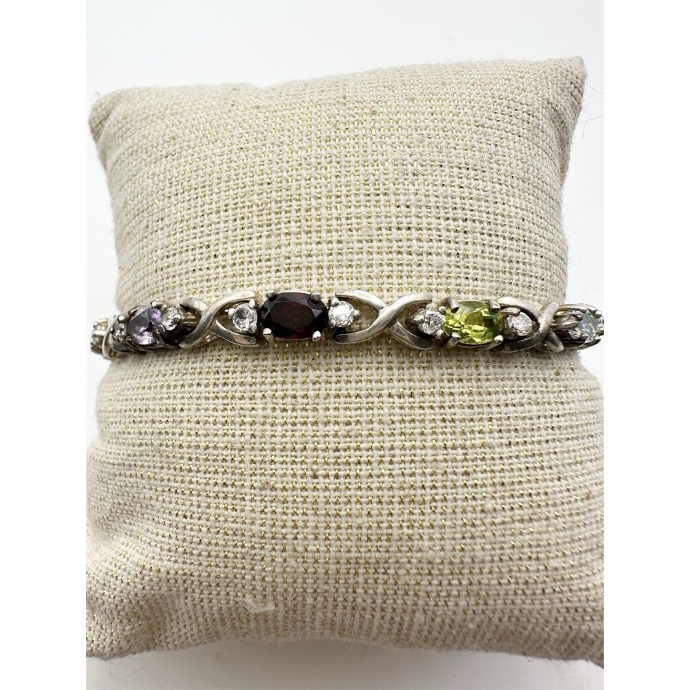 925 Sterling Silver Multi Gemstone Tennis Bracelet 7.25”
